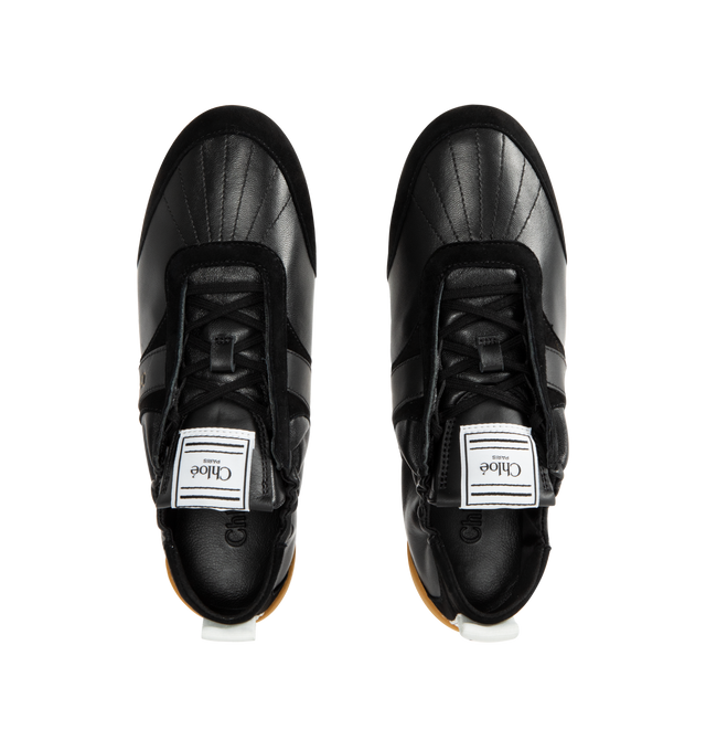 Image 5 of 5 - BLACK - CHLOE Kick Sneaker featuring nylon and suede in an ultra-light silhouette with a flexible recycled rubber sole for a second-skin effect, Chlo logo signs the side and the back loop and boxing-style Chlo label on the tongue. 