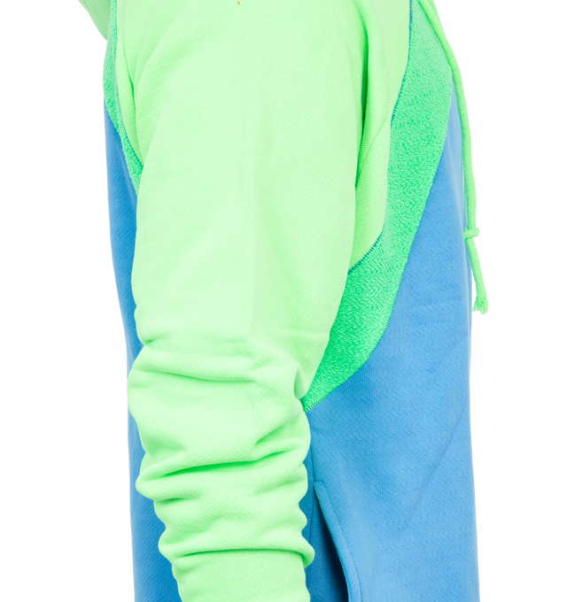 Image 3 of 4 - BLUE - ERL UNISEX RAINBOW HOODIE KNIT features side slit pockets and a drawstring hood. 100% cotton. 