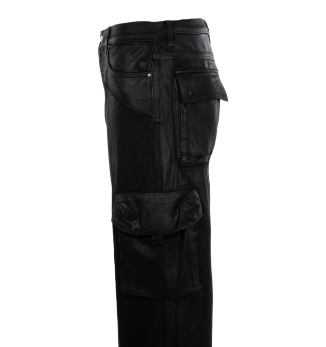 Image 3 of 3 - BLACK - AMIRI Wax M65 Baggy Cargo featuring five-pocket style, button closure, zip fly, cargo pockets and zip cuffs. 100% cotton. 