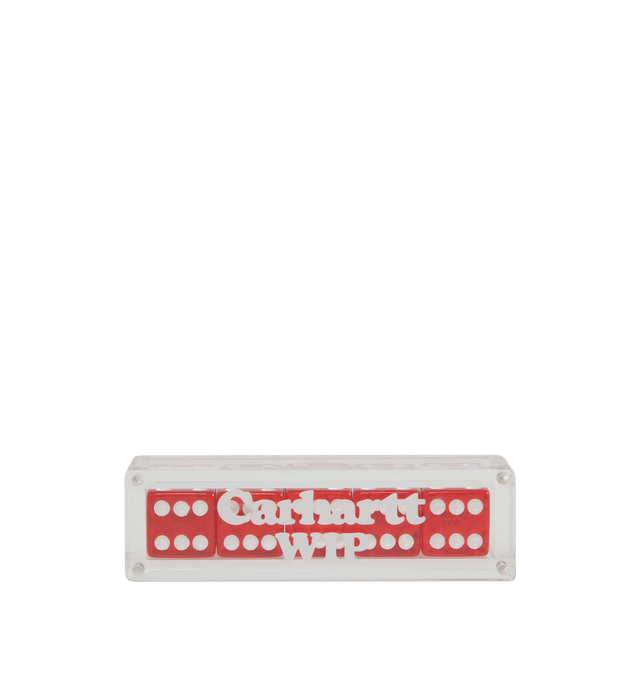 Image 1 of 2 - RED - CARHARTT WIP Heart Dice Set comprises a set of five dice in a clear case, detailed with graphic lettering. Each die features an embossed graphic. 