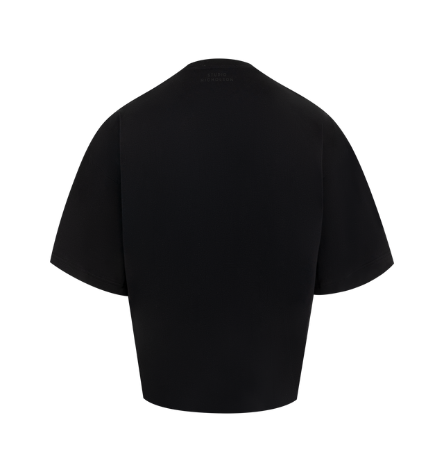 Image 2 of 2 - BLACK - Studio Nicholson Men's oversized tee-shirt in long staple Egyptian cotton jersey. Slouchy in the body with a dropped shoulder seam and elongated sleeves, wide ribbed crew neck and screen-printed branded logo at the nape. 100% Cotton. Made in Portugal. 