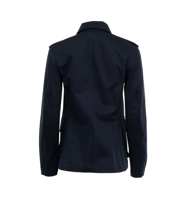 Image 2 of 3 - NAVY - NILI LOTAN Margaret Jacket featuring relaxed, boxy fit, flap patch pockets, signature crest buttons in gold and collar. Made in USA. 