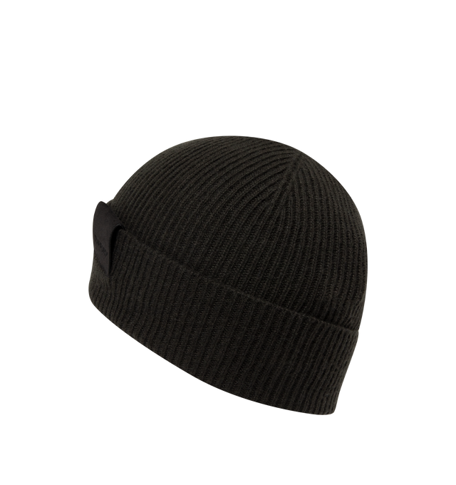 Image 2 of 2 - BROWN - Tom Ford Men's Ribbed Cashmere Beanie Hat is crafted from a soft cashmere ribbed knit and features a foldover cuff accented with a leather tab embossed with the signature TF monogram. This designer knit beanie combines timeless cold-weather styling with refined detailing for elevated everyday wear. Main Material: Ribbed Knit. Trim: Leather. Made in Italy. 