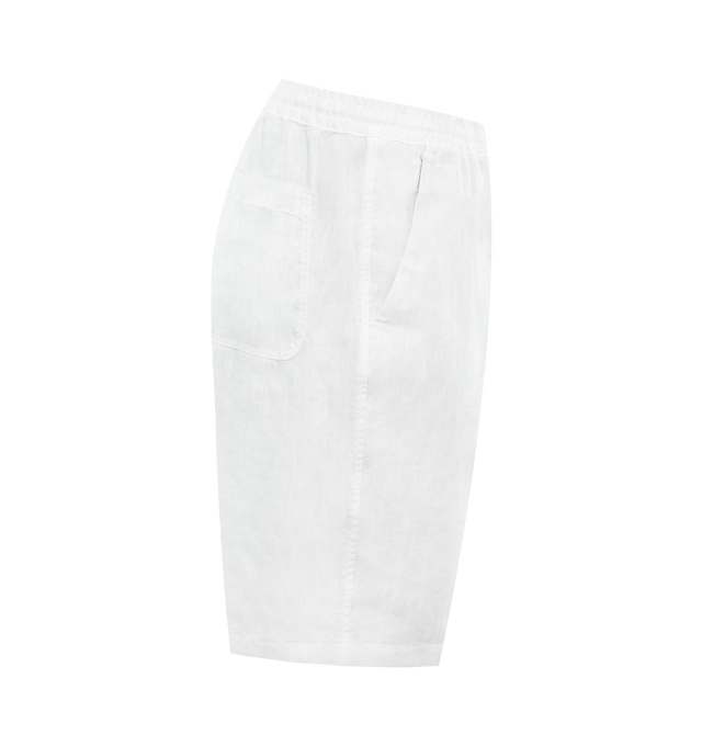 Image 3 of 3 - WHITE - 120% LINO Bermuda Short featuring elastic waist with drawstring, side pockets and back pocket. 100% linen.  