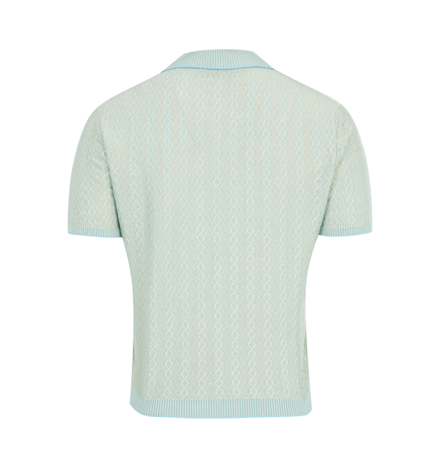 Image 2 of 2 - BLUE - JACQUEMUS Marino Polo featuring embroidered logo, short sleeves, polo collar and ribbed cuffs and hem. 93% viscose, 4% polyester, 3% elastane. Made in Bulgaria. 