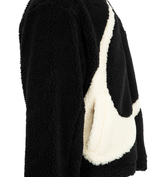 Image 3 of 3 - BLACK - BALENCIAGA Loop Sports Icon Zip-Up Jacket featuring fluffy fleece, high neck, double-ended zip fastening, long sleeves, 2 slash pockets, gathered at cuffs and waistline, loop sports icon artwork embroidered on chest and loop artwork inlaid on front. 100% polyester. Made in Portugal. 