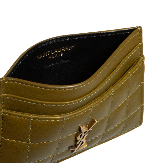 Image 3 of 3 - GREEN - SAINT LAURENT Cassandre Matelasse Card Case featuring five card slots and leather lining. 4.1 X 3.1 X 0.3 inches. 100% lambskin. Made in Italy.  