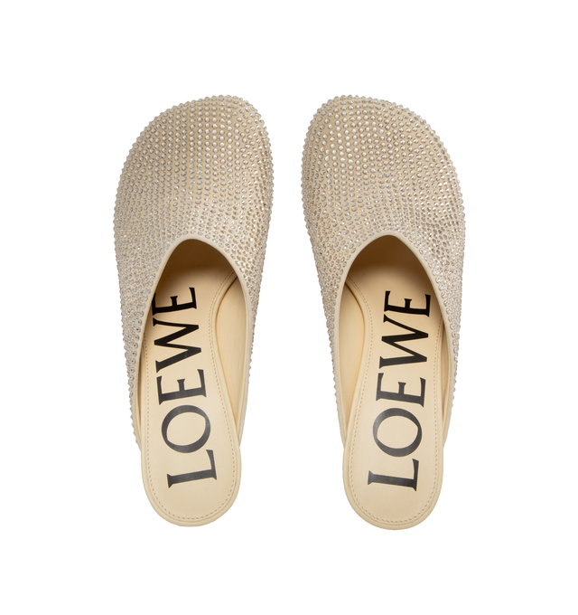 Image 4 of 7 - NEUTRAL - LOEWE Toy Pump featuring mule crafted in suede with allover rhinestones, iconic petal shaped toe, lacquered signature Toy heel, 45mm heel and shimmery effect. Suede/strass. Made in Italy. 