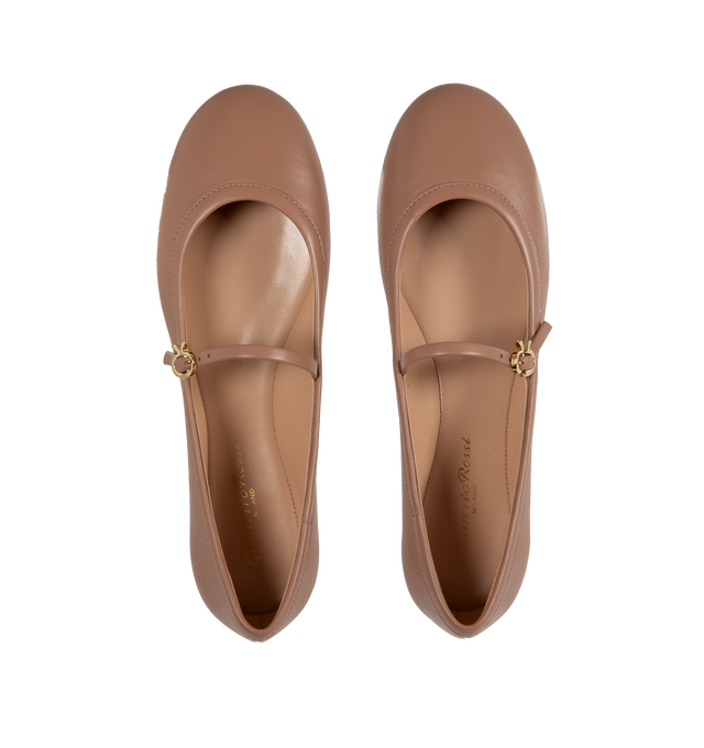 Image 4 of 4 - BROWN - GIANVITO ROSSI Carla flat ballerina crafted from precious leather featuring a round toe, rubber sole,  iconic Ribbon buckle (signature of the brand) front Mary Jane strap. Handmade in Italy. 100% NAPPA. Heel height: 0.2 inches. 