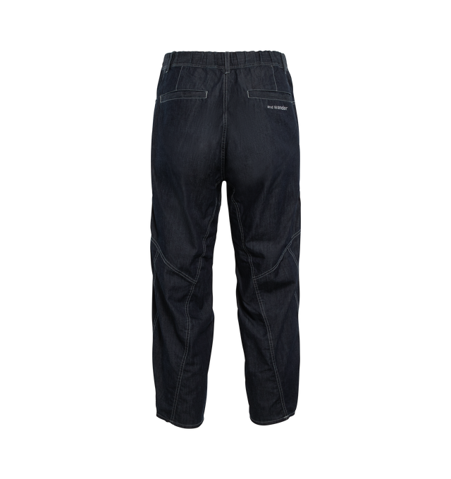 Image 2 of 3 - NAVY - AND WANDER Dry Easy Denim Wide Pants featuring wide leg, button zip fly closure and 5 pockets. 65% cotton, 35% polyester. Made in Japan. 