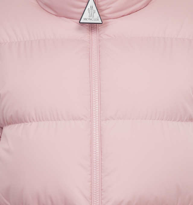 Image 4 of 4 - PINK - MONCLER Abbadia Jacket featuring two-way zipped front closure, zipped pockets, stand collar and elastic hem and cuffs. 100% polyester. Filling: 90% down, 10% feathers. 