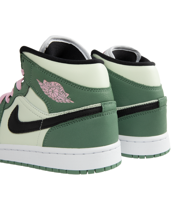 Image 3 of 5 - GREEN - JORDAN Air Jordan 1 Mid SE Sneaker featuring textile and leather upper, lace-up front closure, padded tongue and collar and rubber sole. 
