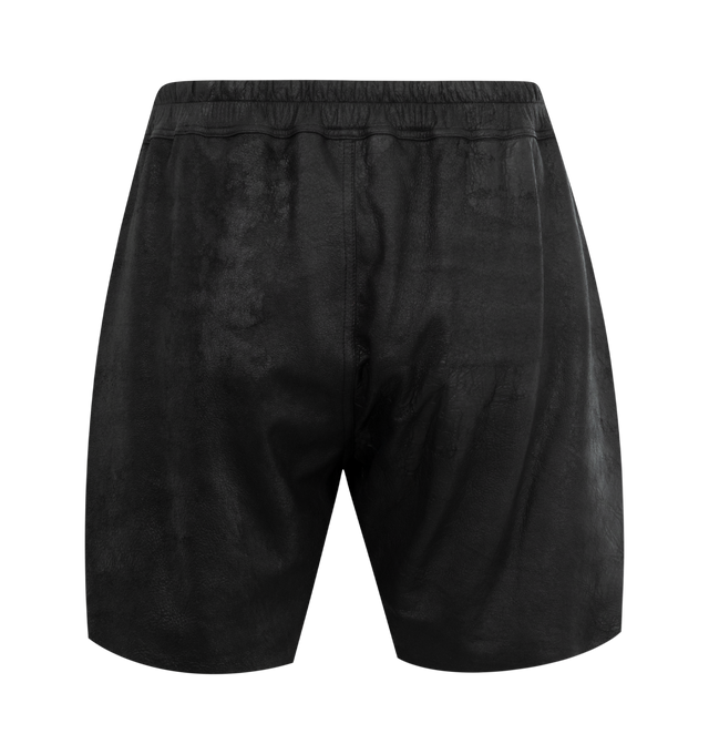 Image 2 of 3 - BLACK - Rick Owens Leather Shorts featuring drawstring at elasticized waistband, two-pocket styling, raw edge at cuffs, vented outseams and full cupro satin lining. 100% lamb leather. Lining: 100% cupro. Made in Italy. 