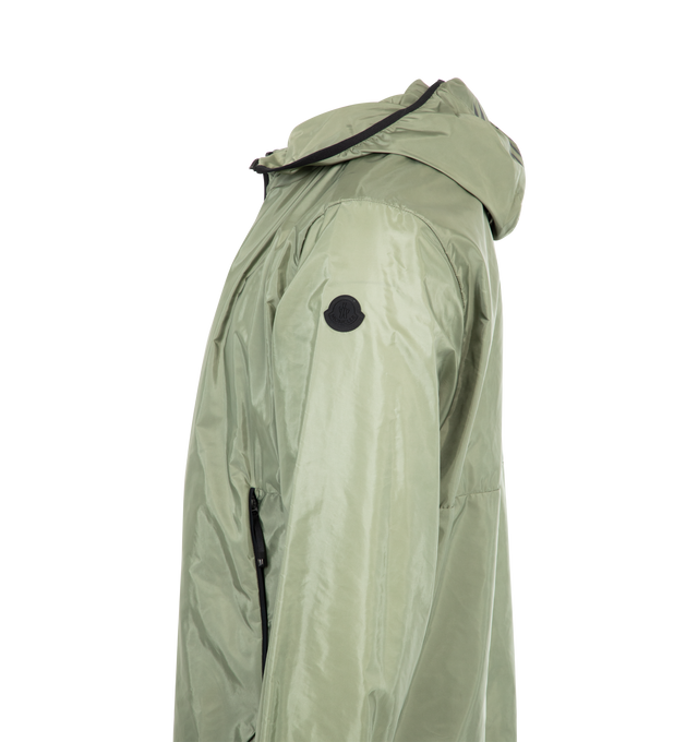 Image 3 of 3 - GREEN - MONCLER Granier Hooded Windbreaker featuring nylon technique lining, adjustable hood, zip closure, zipped pockets, adjustable cuffs, elastic hem, reflective logo print and silicone logo patch. 100% polyamide/nylon. Made in Moldova. 