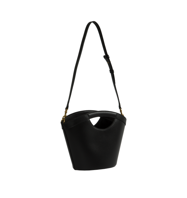 Image 2 of 3 - BLACK - Saint Laurent Celia structured tote bag crafted from calfskin, fuly lined in leather with Cassandre decoration and bronze-tone hardware. Can be hand-carried or worn as a shoulder bag with detachable leather strap.  Measures 11.4" X 7.7" X 3.9" with  9.812.2" strap drop. Made in Italy. 