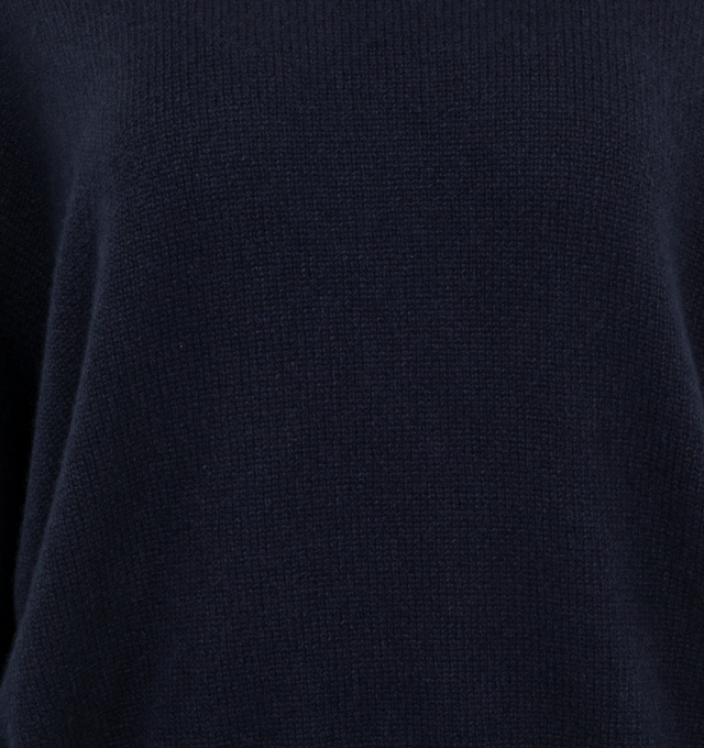 Image 3 of 3 - NAVY - Khaite luscious crewneck pullover in densely knit cashmere selected for its fluid quality. Relaxed by dropped shoulder seams. Refined by ribbed trim. Dense cashmere (100% cashmere). 