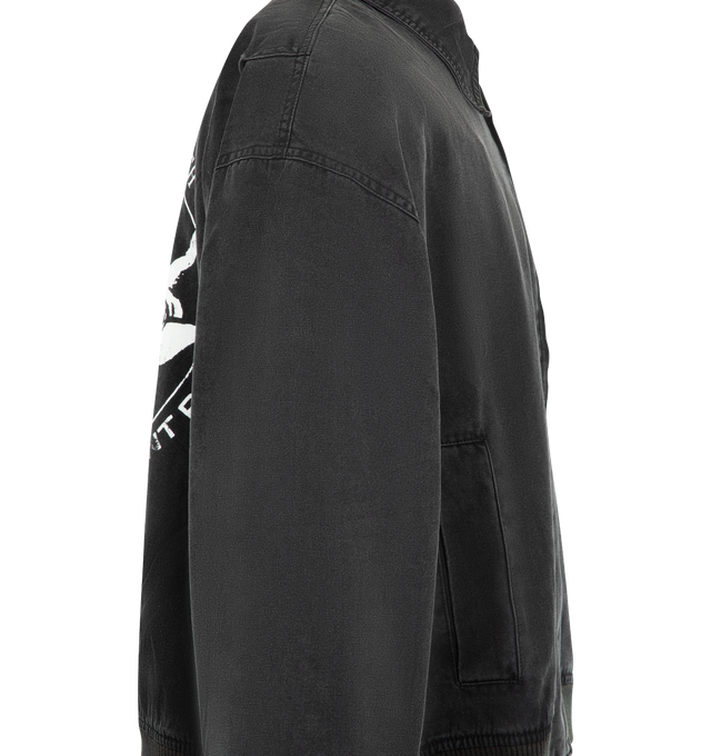 Image 3 of 3 - BLACK - Nahmias Men's Youth Enrichment Classic Jacket is crafted from 100% cotton denim material and features a classic silhouette with a zip-front closure for effortless everyday wear. Designed with stretch ribbed cuffs and hem for a comfortable, & structured finish. Main Material: 100% Cotton. Closure: Zipper. Details: Stretch Ribbed Cuffs and Hem. Care: Dry Clean Only. Designed in Los Angeles. 