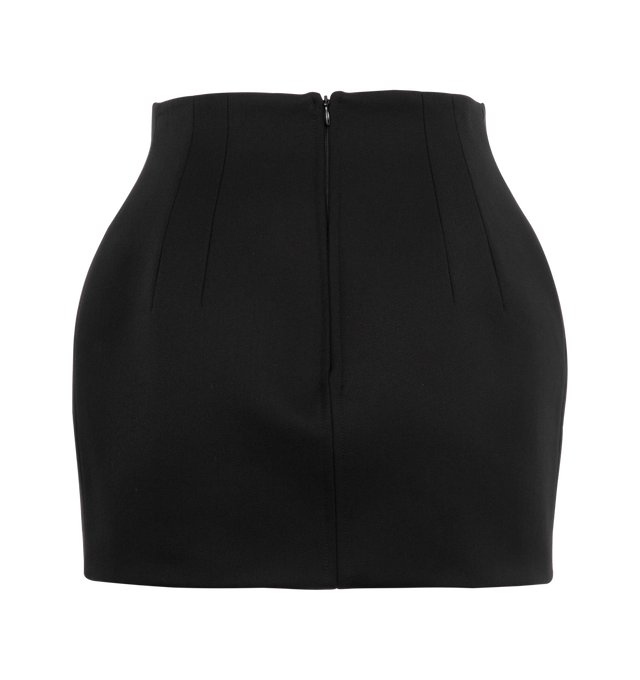 Image 2 of 3 - BLACK - WARDROBE.NYC RHW sculpted mini skirt designed with Rosie Huntington Whitley featuring a pronounced, and elegant form to enhance the wearers natural shape. Crafted in a technical Italian wool blend, the Skirt is elongating with precisely engineered darts, and a back vent for movement. Fits small - suggested to size up one size.  Italian fabric - 53% Polyamide 47% Wool. Made in Slovakia. 