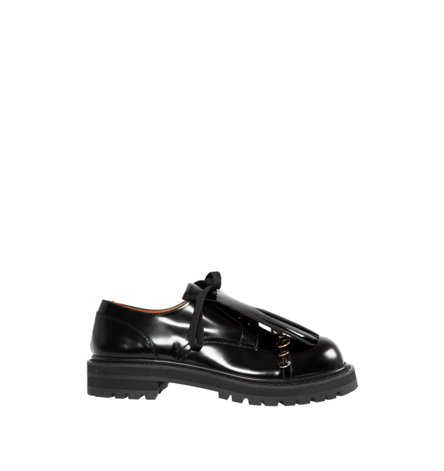 Image 1 of 4 - BLACK - MARNI Laced Dada Derby Shoe featuring an oversized fringe, secured with flat laces, embellished with metal piercing details across the toe, leather insole and chunky rubber sole. 100% calf leather.