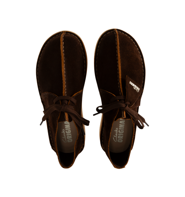 Image 4 of 4 - BROWN - CLARKS Desert Trek Shoe featuring flat laces, suede upper, natural rubber crepe sole and finished with two Clarks Originals fobs. 