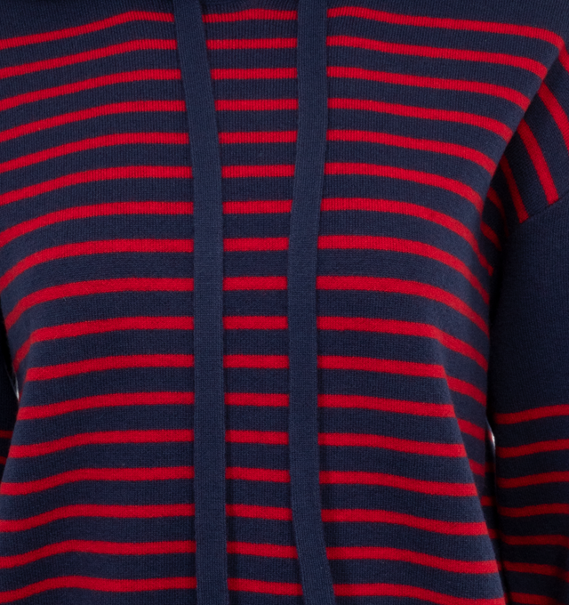 Image 3 of 3 - MULTI - LOEWE HOODIE IN WOOL is a hoodie crafted in medium-weight navy/red wool jacquard, double face jacquard knit, regular fit, regular length, hooded collar with drawstrings, ribbed cuffs and hem, and LOEWE jacquard placed at the back. 100% wool 