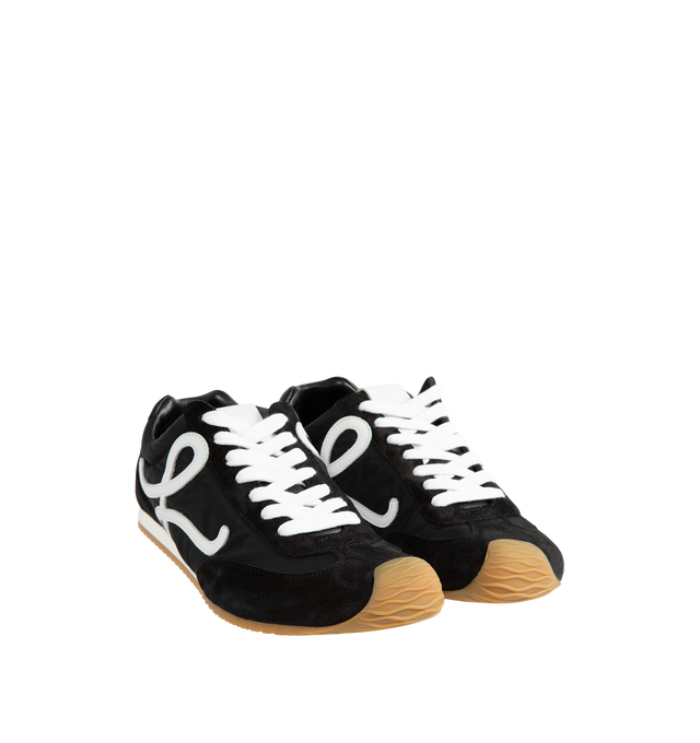 Image 2 of 5 - BLACK - Loewe Men's Ballet Runner 2.0 Sneakers are crafted from nylon and suede and feature the brand's signature asymmetrical toe shape, a sock-like internal construction, and a lightweight rubber outsole that extends over the toe. Designed for comfort and everyday versatility, this updated runner silhouette is finished with an L monogram at the side, an embossed Anagram logo on the tongue, and injected rubber LOEWE branding at the heel tab. Main Material: Nylon and Suede. Heel Height: 2 cm  