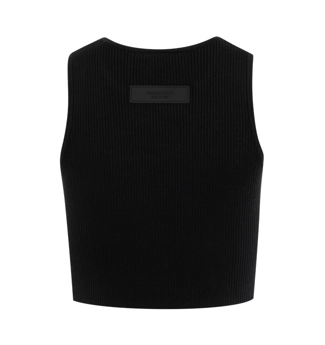 Image 2 of 2 - BLACK - FEAR OF GOD ESSENTIALS Sport Tank featuring rib knit, crew neck, sleeveless, cropped and rubberised logo on back. 60% cotton, 40% polyester. 