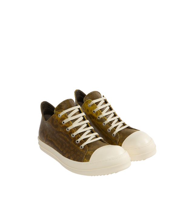 Image 2 of 5 - BROWN - RICK OWENS Low-Top Sneakers featuring cap toe, lace-up closure, metal eyelets and treaded thermoplastic rubber sole. Made in Italy. 