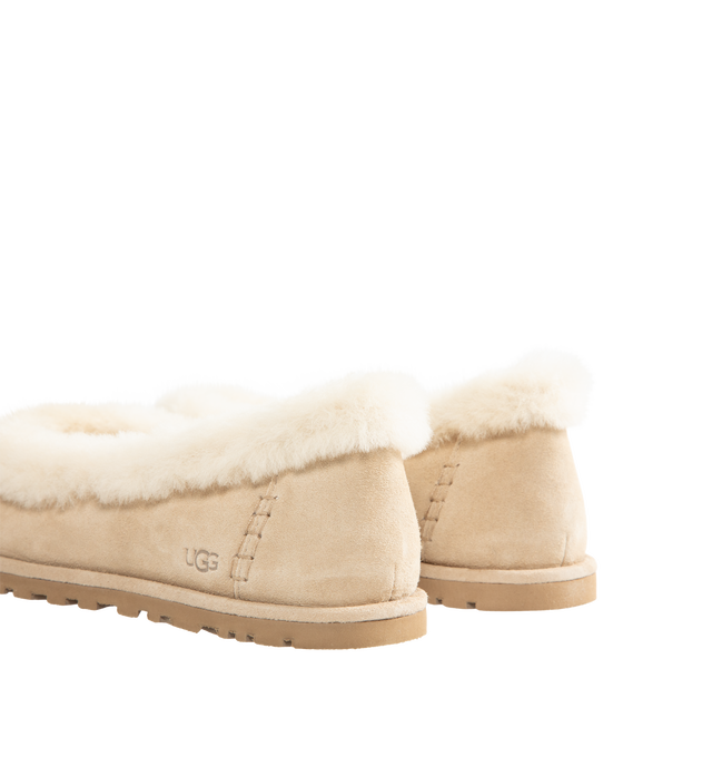 Image 3 of 4 - NEUTRAL - UGG women's Zora ballet flat crafted with a suede upper, plush sheepskin and lamb sockliner, a lightweight sugarcane EVA outsole, UGG Logo, heat-embossed and woven label with The UGG Logo on insole. 