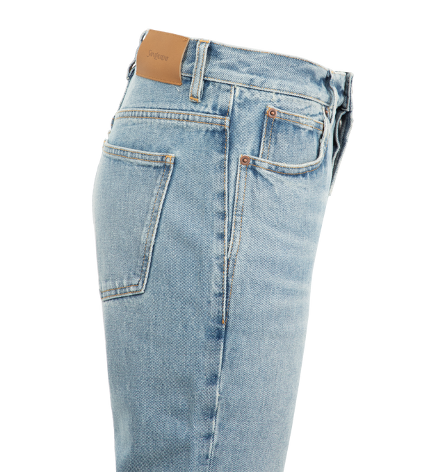 Image 2 of 3 - BLUE - SAINT LAURENT Low Rise Jeans featuring low rise, 5 pocket styling, straight leg, button closure with zip fly and belt loops. 100% cotton.  