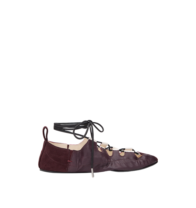 Image 1 of 2 - RED - Alaa Womens Lace-Up Flats are crafted from lamb leather. Features a flat silhouette, pointed toe, lace-up design with ankle-wrap laces, low-profile sole, and cutout upper construction. Main Material: Leather. Made in Italy. 