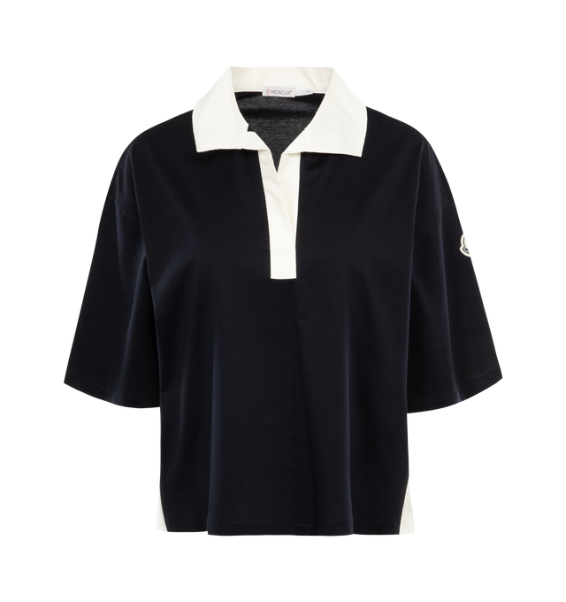 NAVY - MONCLER Polo Shirt featuring poplin collar and sides, short sleeves and logo. 100% cotton.