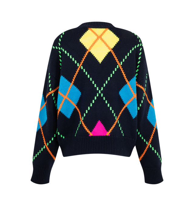 Image 2 of 2 - MULTI - Mira Mikati Women's Argyle Jumper is crafted from wool and features an argyle-inspired knit pattern influenced by the graphic layouts of board games. Designed in the brand's signature vibrant color palette, this sweater is finished with an embroidered rainbow logo and a classic knit construction for everyday wear. Main Material: 100% Wool. 