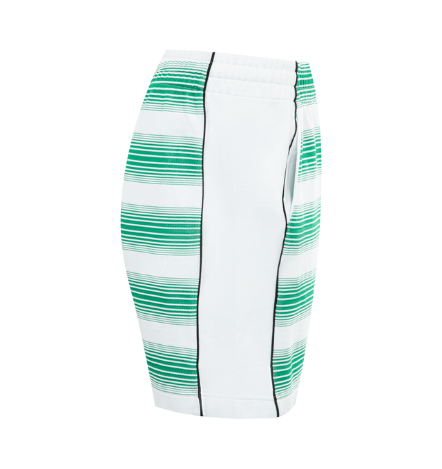 Image 3 of 3 - GREEN - CASABLANCA Stripe Sweat Shorts featuring diamond logo on the left leg, elasticated waistband, drawstring fastening, side pockets and white side panels. 77% cotton 23% polyester. 