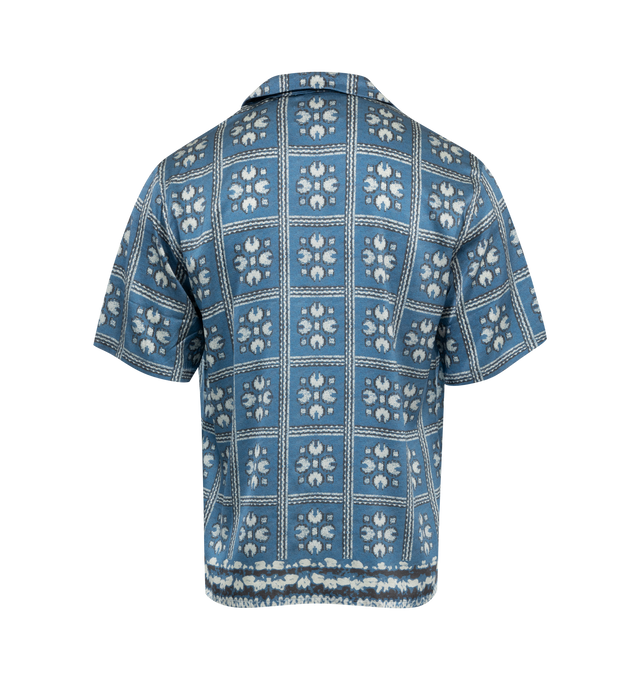 Image 2 of 5 - BLUE - NAHMIAS Tiled Silk Shirt featuring short sleeves, button front closure, collar and print throughout. Silk.  