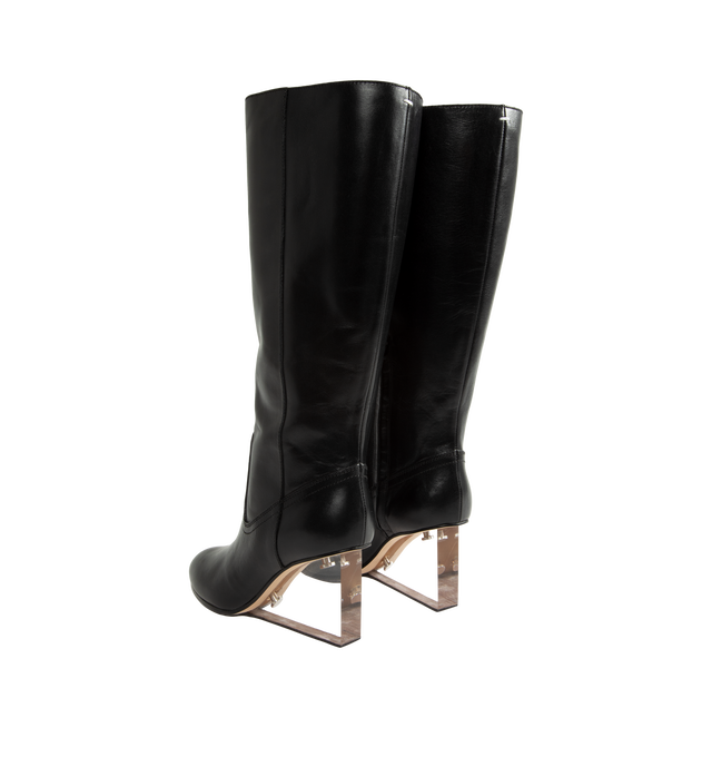 Image 3 of 4 - BLACK - Bottega Veneta Women's Knee-High Boots are crafted from leather and feature a knee-high silhouette, a pointed toe, a wedge heel, and a side zip closure. Designed with clean lines and a streamlined profile, this elevated style combines sculptural proportions with everyday wearability. Main Material: 100% Leather. Heel measures approximately 80mm / 3 inches. Made in Italy. 