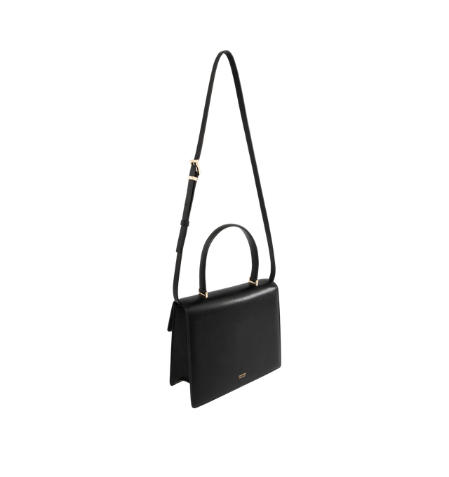 Image 2 of 3 - BLACK - TOM FORD Aube Small Leather Top-Handle Bag featuring smooth goatskin leather with the signature metal double "T" hardware, flat top handle, flap top with push-lock closure, interior, one slip pocket and leather lining. 7.4"H x 9.8"W x 3.5"D. Made in Italy. 