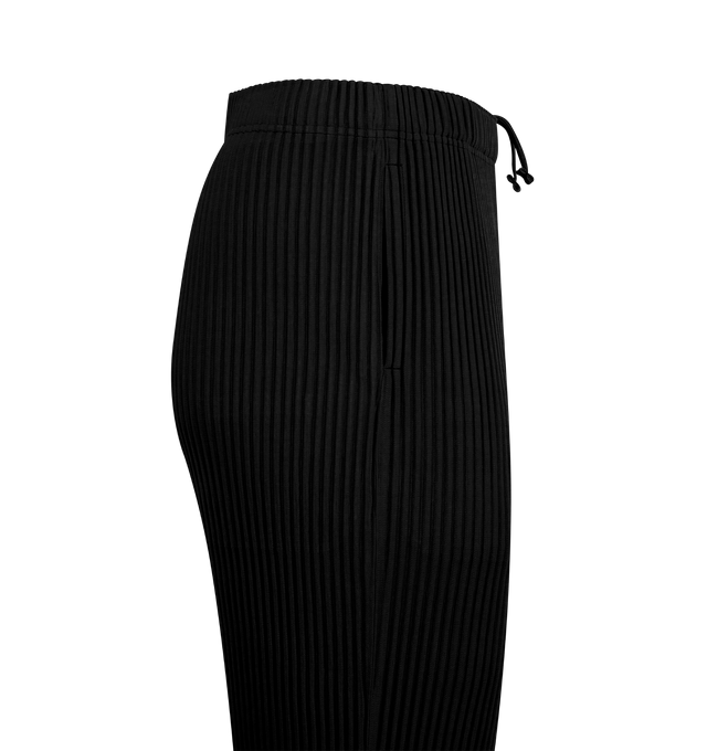 Image 3 of 3 - BLACK - ISSEY MIYAKE Quarry Pants featuring allover pleating, elasticized waist, side slip pockets, cropped fit, straight legs and pull on style. Polyester. Made in Japan. 