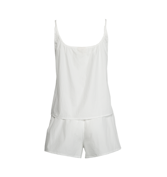 Image 2 of 4 - WHITE - DEIJI STUDIOS Cotton Apex Set featuring gathered top and square neckline.Paired with pull on short with elastic waistline. To wear as a set or separately. 100% cotton.  
