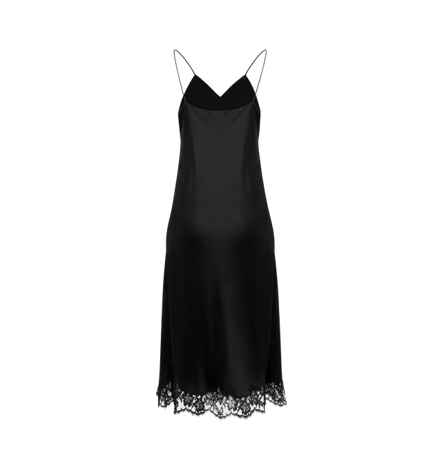 Image 2 of 2 - BLACK - THE ROW Kolara Dress featuring mid-length camisole dress in bias-cut silk satin with relaxed v-neck and lace-trimmed hem. 100% silk. Made in Italy. 