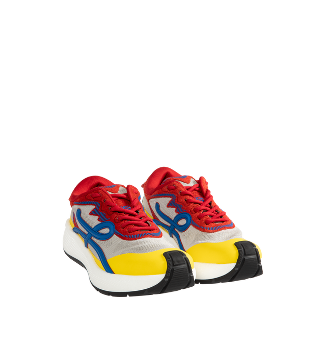 Image 2 of 5 - MULTI - Loewe Men's Pogo Sneakers are crafted from technical knit and suede and feature a bold silhouette with a layered upper and textured two-piece sole. Designed with double laces, the signature L monogram at the side. Main Material: Technical Knit and Suede. Lining: Technical Fabric. Sole: Rubber. Heel Height: 4 cm. Made in Italy. 