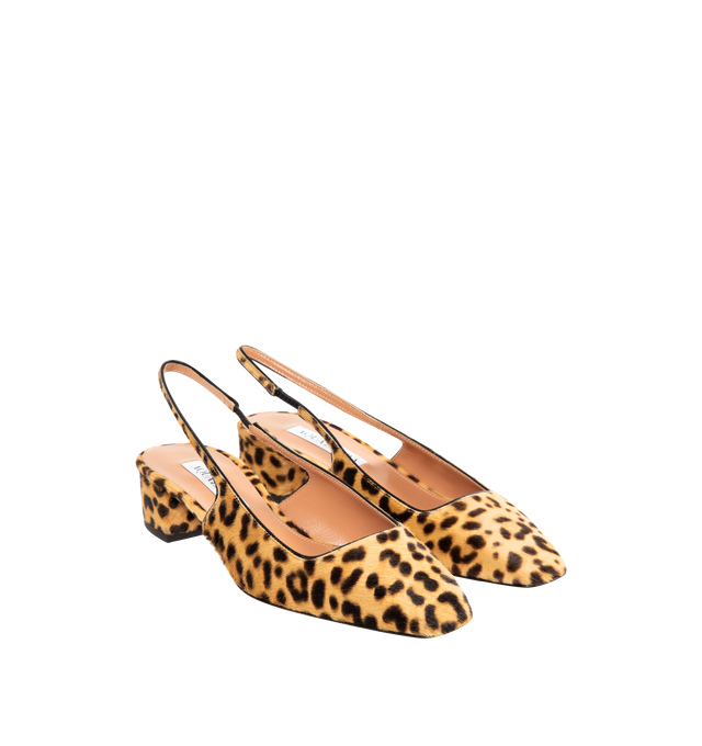 Image 2 of 4 - BROWN - AQUAZZURA Ginza Leopard-Print Pony Hair Slingback Pump featuring leopard-printed dyed pony hair and leather, square toe, stretch slingback strap, easy slide style and leather outsole. 35 mm covered block heel. Made in New Zealand. 