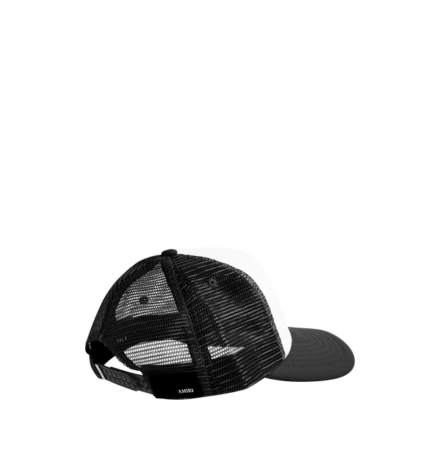Image 3 of 3 - BLACK - AMIRI Eagle Trucker Hat featuring adjustable back straps, front graphic and mesh back panel. 100% polyester. 