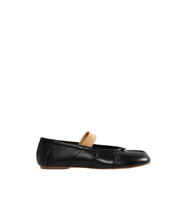 Image 1 of 4 - BLACK - Maison Margiela Tabi Ballerina Flat crafted in leather with handmade folds, the ballerinas featuring a distressed elastic band and the Tabi split-toe, inspired by the traditional 15th century Japanese sock bearing the same name. 100% lamb leather. Made in Italy. 