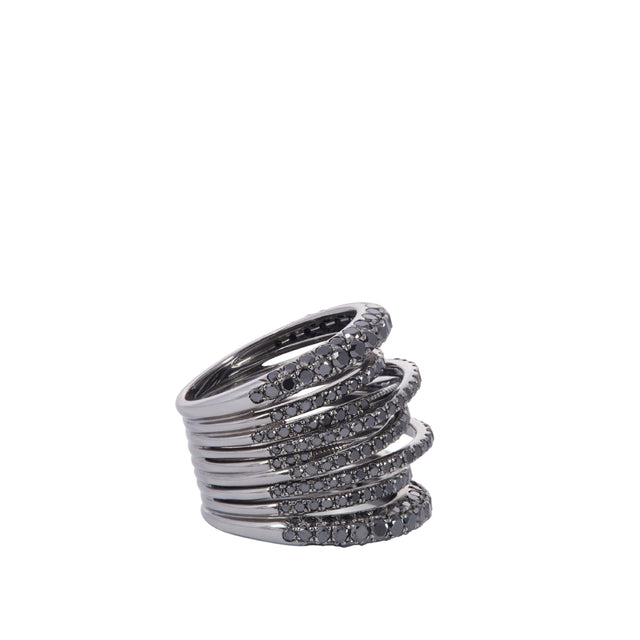 Image 2 of 4 - BLACK - SIDNEY GARBER Tall Scribble Ring: 18K White gold with Black Diamond (4.19.ct). The Tall Scribble Ring looks like a stack of crisscrossed bands but is actually one connected piece. It provides maximum wattage in one easy gesture. 18k White Gold  with Black Rhodium Black Diamonds Approximately .80 Inch.  