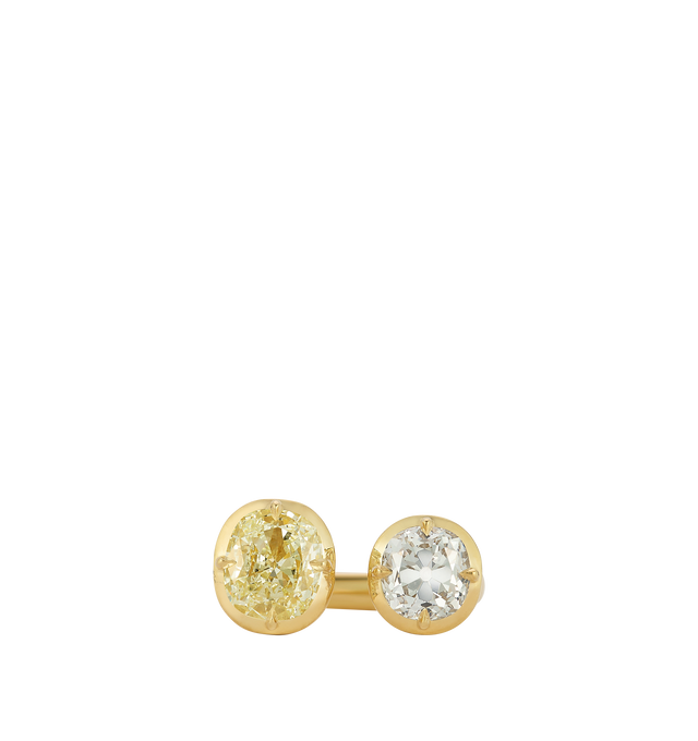 Image 2 of 2 - GOLD - JEMMA WYNNE Blair Antique Two Stone Diamond Ring featuring One of a Kind, 18k Yellow Gold, Old Mine Diamond Cushion - 1.52cts (M color) and Old Mine Diamond Cushion - 1.52cts (I color). Hirshleifers offers a range of initial pieces from this collection in-store. For personal consultation and detailed information about jewelry, please contact our dedicated stylist team at personalshopping@hirshleifers.com. This item may be restricted for online purchase to international clients. For ass 