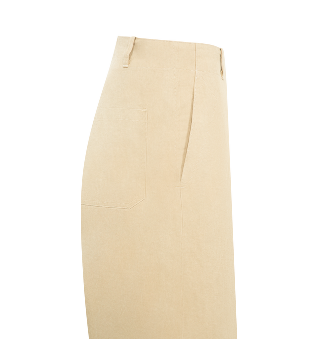 Image 3 of 3 - NEUTRAL - KAPTAIN SUNSHINE Cotton Drill Wide Pants featuring cotton drill chambray, yarn-dyed before weaving, textured surface with subtle groove effect, wide silhouette and single back pocket. Cotton. Made in Japan. 