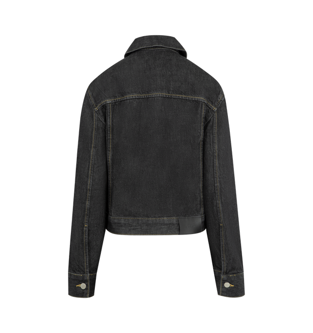 Image 2 of 3 - BLACK - STUDIO NICHOLSON Denim Boxy Jacket featuring pocket detail, short, slim fit, wide, exaggerated sleeves, front pockets built into the seams, metal buttons and substantial denim twill. 100% organic cotton.  
