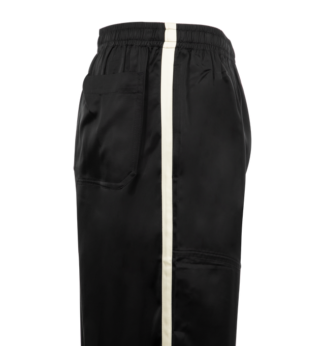 Image 3 of 3 - BLACK - Bode Satin Track Pants have an elastic waistband, side pockets, and a back patch pocket.  