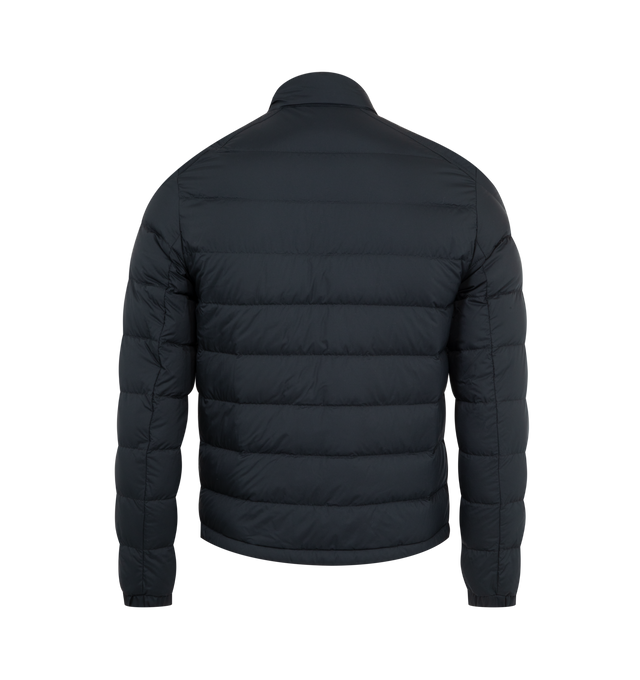 Image 2 of 4 - NAVY - MONCLER Selves Short Down Jacket featuring water-repellent main fabric, longue saison lining, down-filled, zipper and snap button closure, zipped pockets, adjustable cuffs and hem with drawstring fastening. 100% polyamide/nylon. 90% down, 10% feather.  